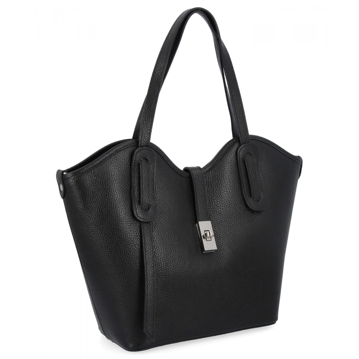 Włoska Torebka Skórzana Shopper Bag z Kosmetyczką 631 Czarna