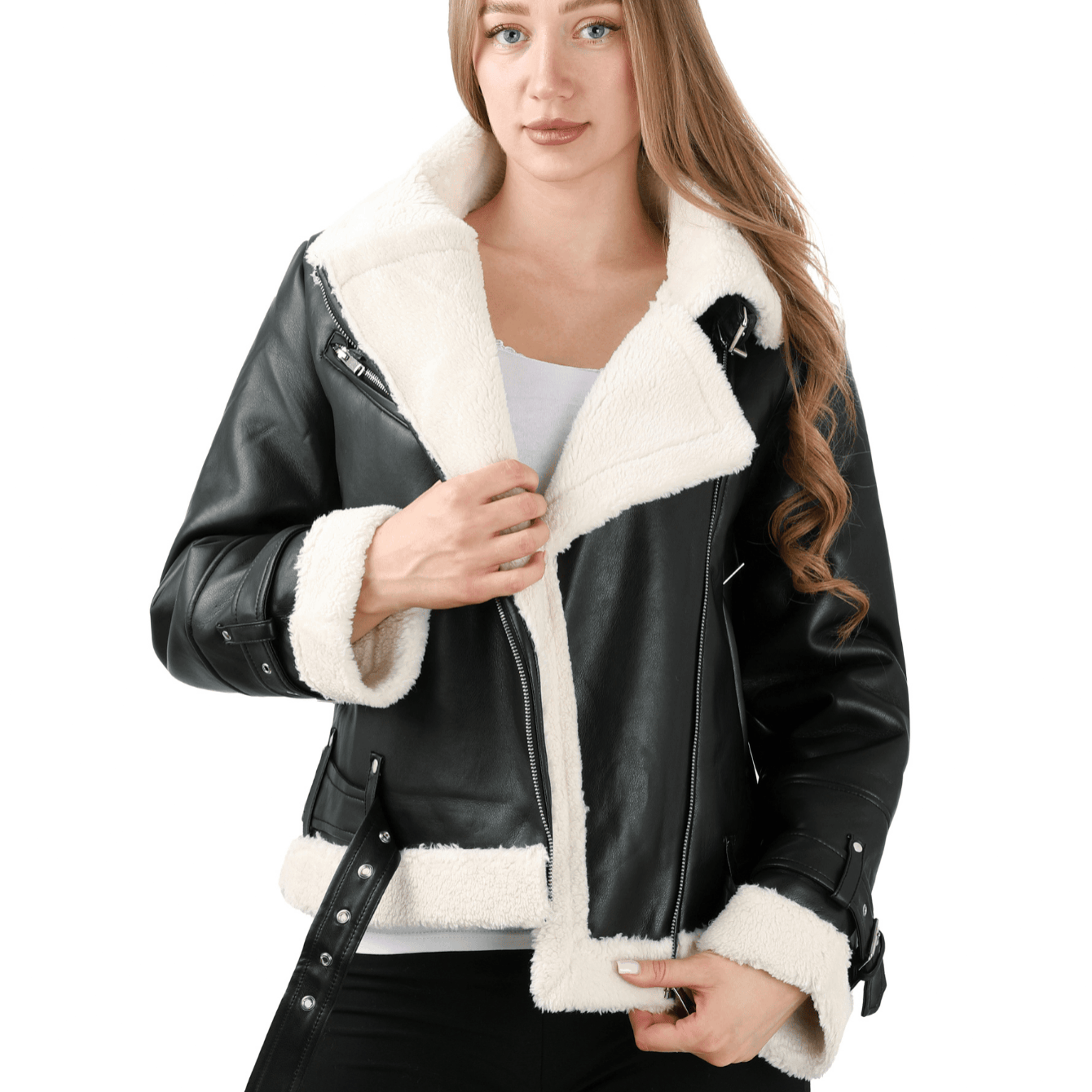 TEMU Damska ocieplana kurtka pilotka, ocieplana ramoneska zimowa z paskiem i kołnierzem, modna kurtka, ciepła stylowa kurtka zimowa dla kobiet,