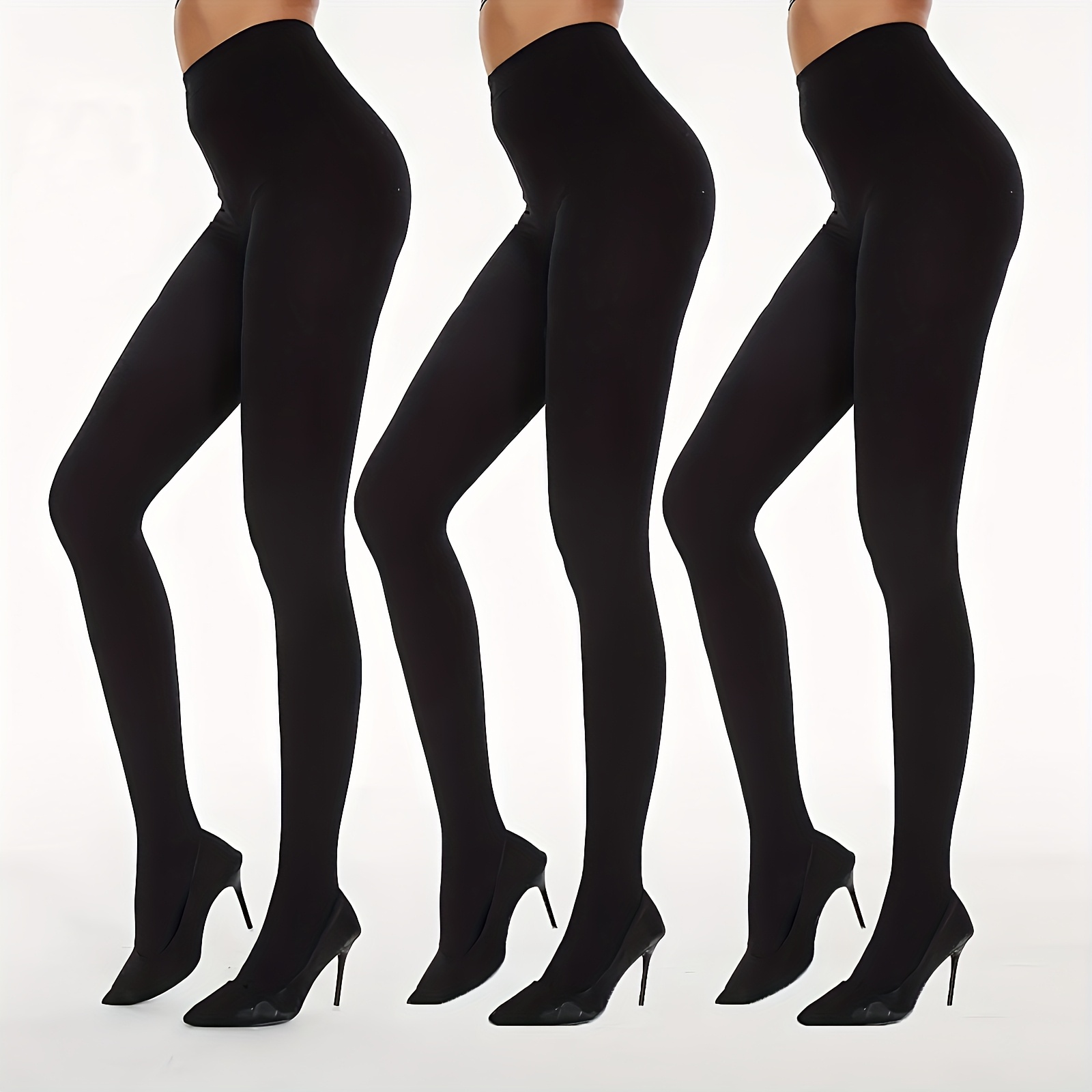 TEMU 3 pary damskich, nieprześwitujących legginsów z wysokim stanem i elastyczną gumką - gładkie, długie rajstopy, zakrywające całe nogi, idealne na