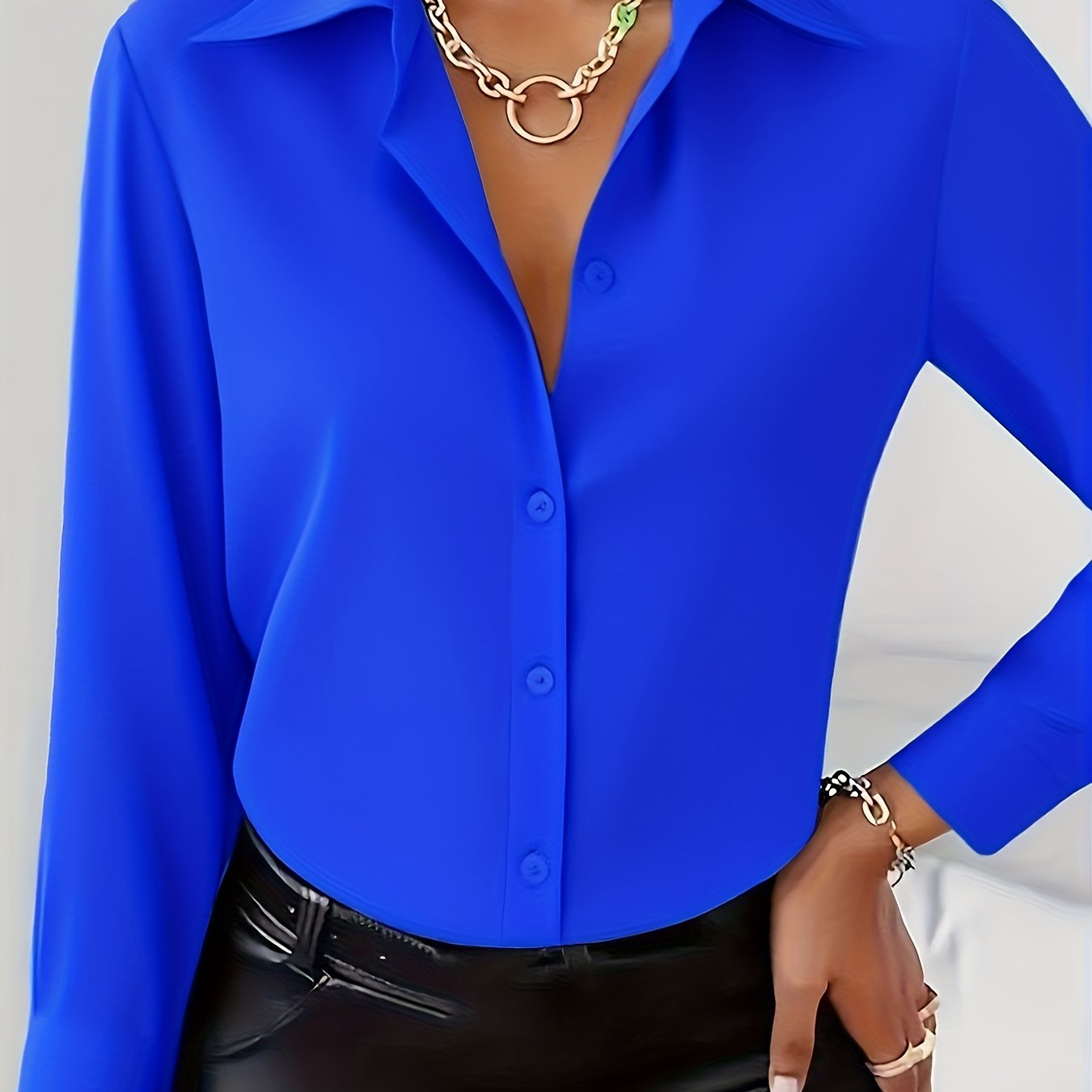 TEMU Bluzka Damska Elegancka - Koszula z Długim Rękawem, Gładki Nieprześwitujący Materiał, Biurowa, Formalna, Codzienna Bluzka na Każdą Porę Roku,