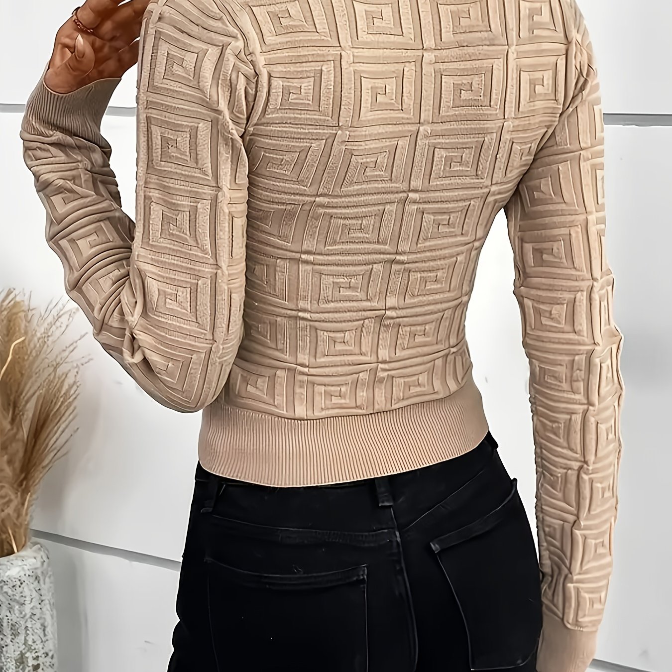 TEMU Jesienna i zimowa elegancka koszulka z długim rękawem w kratkę