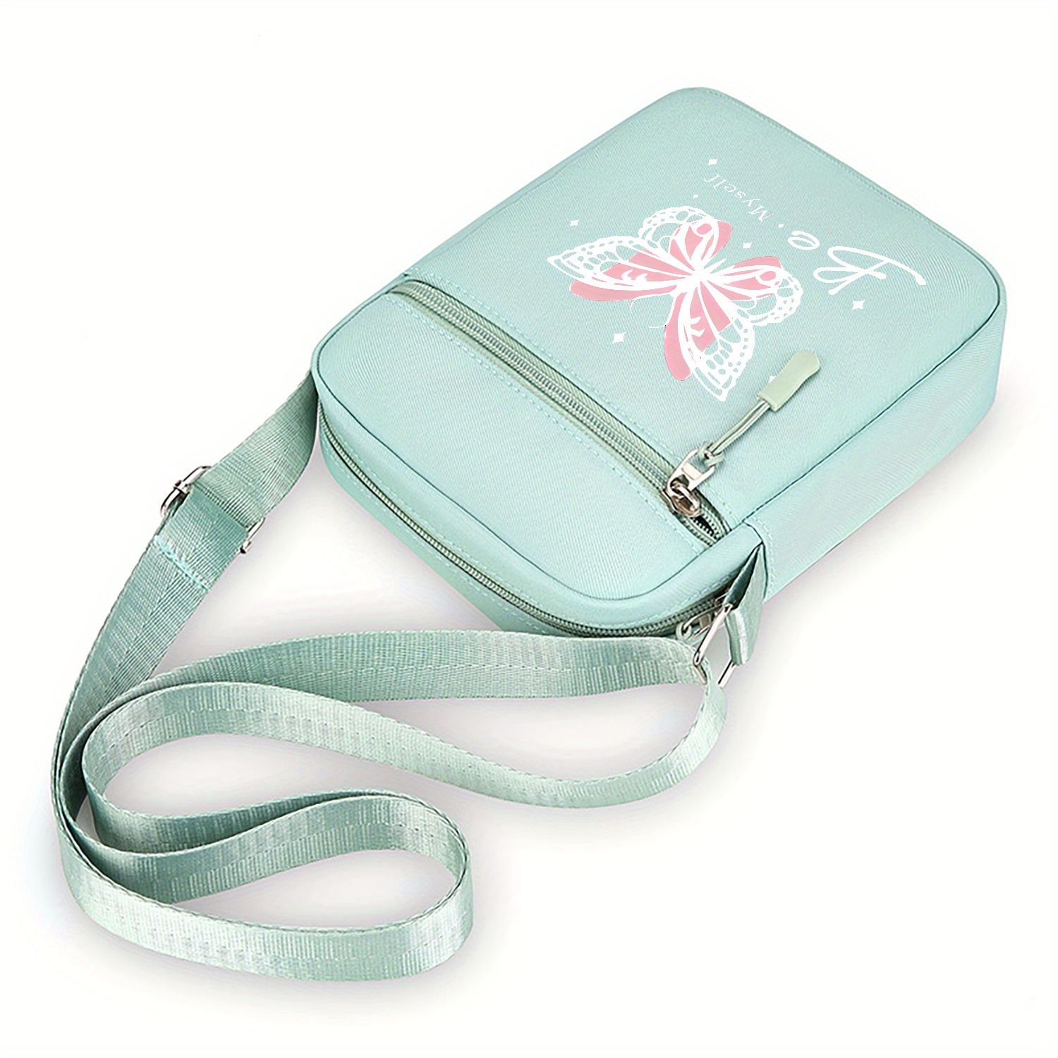 TEMU Mini Torba na Ramię z Nadrukiem Motyla - Mała Torba na Telefon z Przegródkami na Karty, Regulowany Pasek na Ramię (/Niebieski/Różowy/Zielony)