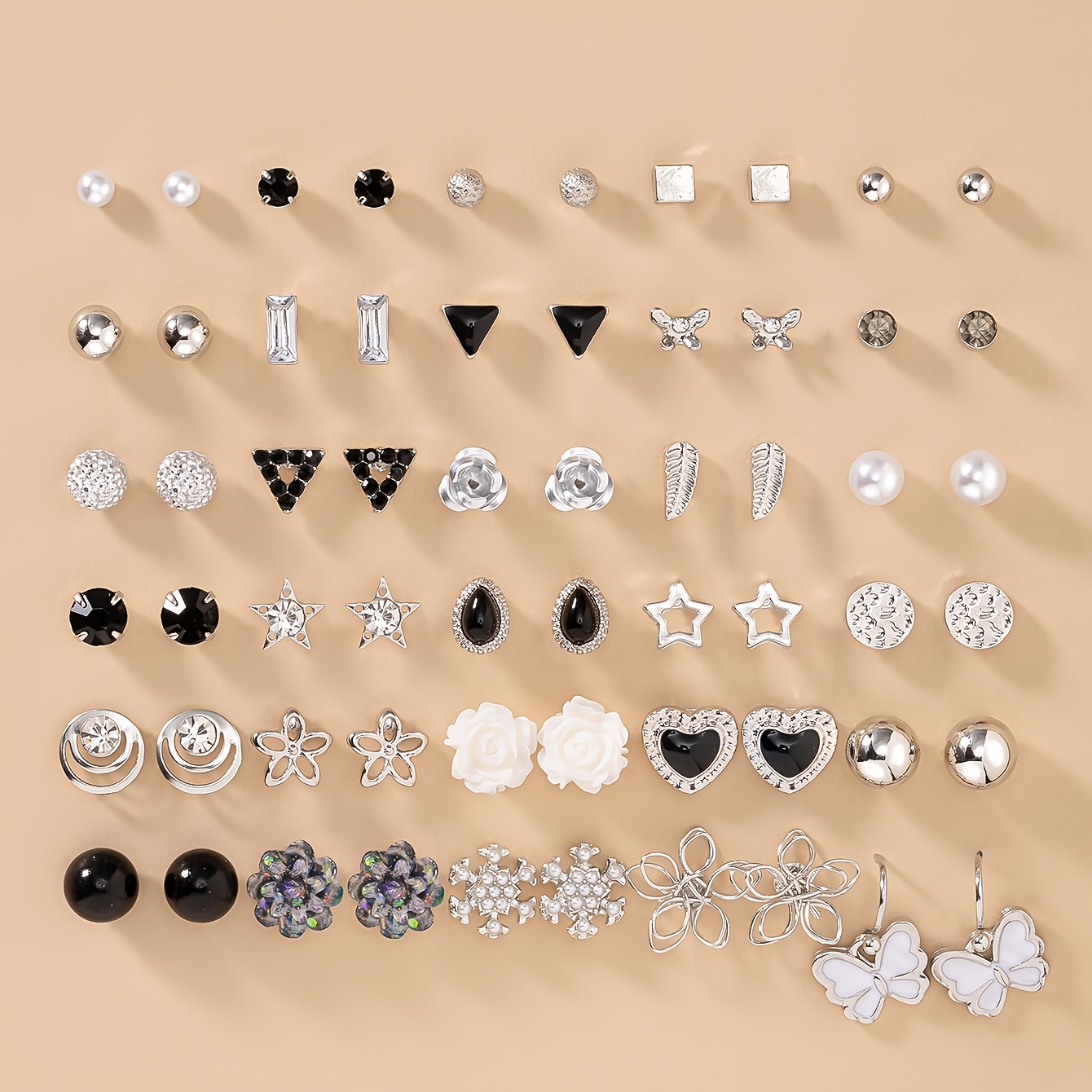 TEMU Zestaw 60 szt. biżuterii do noszenia na co dzień, zawierający kolczyki w kształcie serc, gwiazd, kwiatów, motyli, trójkątów i różnych kolorów w