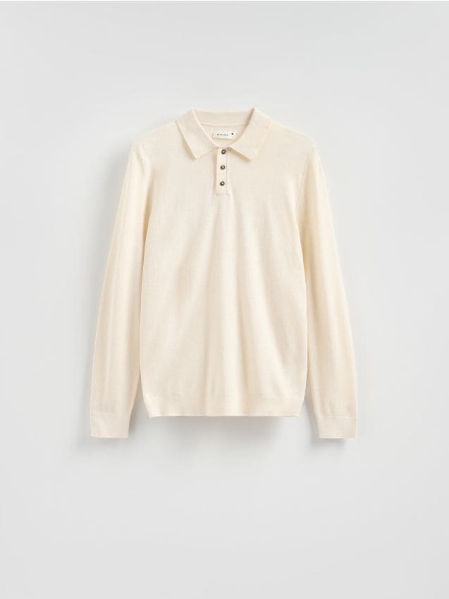 Reserved - Sweter polo z bawełną - beżowy