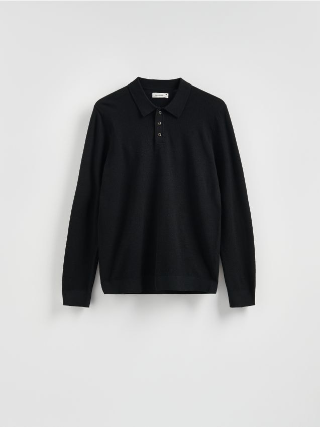 Reserved - Sweter polo z bawełną - czarny