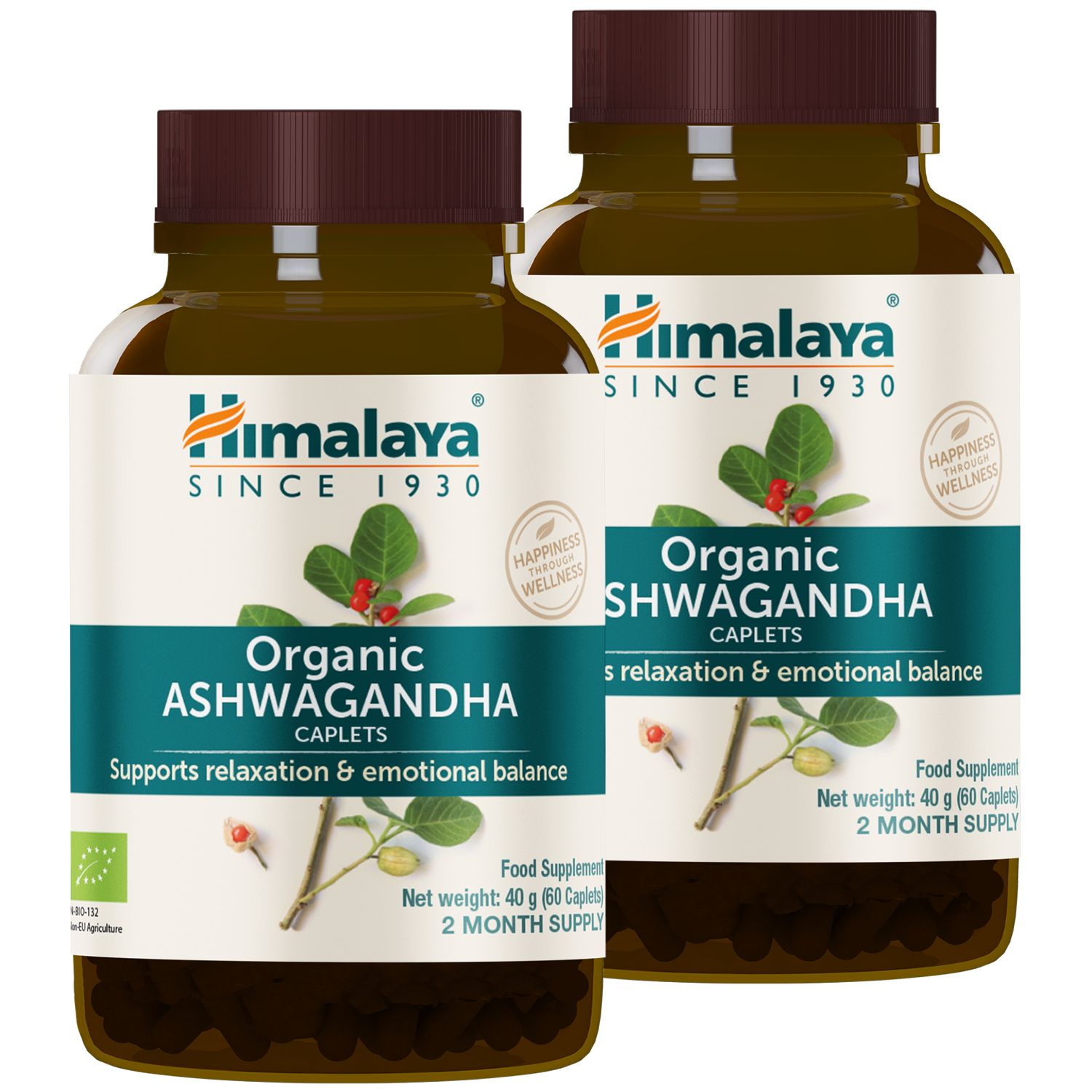 Zestaw Himalaya Organic Ashwagandha, 2 x 60 tabletek