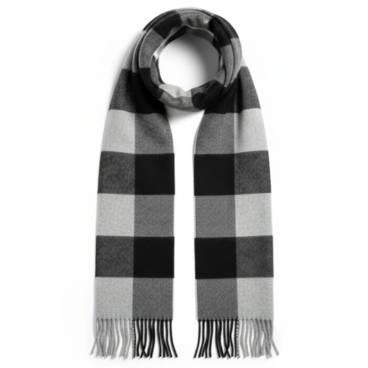 Szalik Męski czarny szal kaszmirowy w kratkę premium Akademia Stylu Czarny