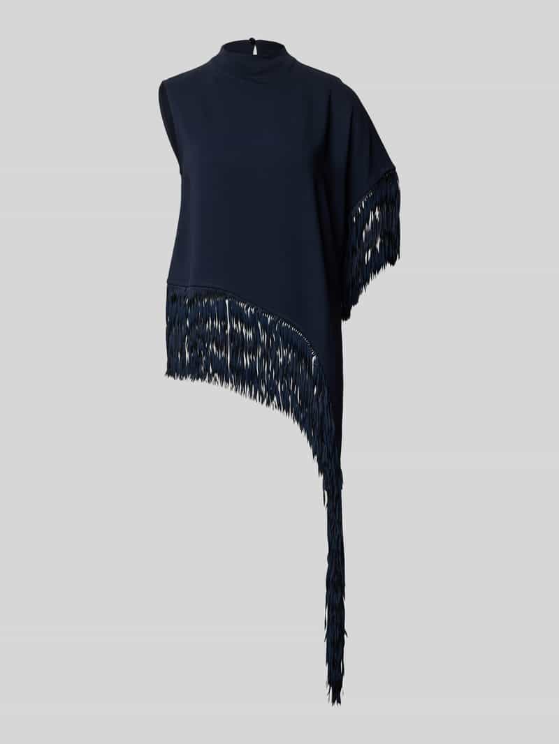 Ponczo o luźnym kroju z długimi frędzlami model ‘BADIVA’