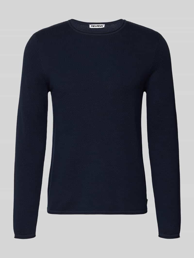 Sweter basic z dzianiny z okrągłym dekoltem i zwiniętymi brzegami