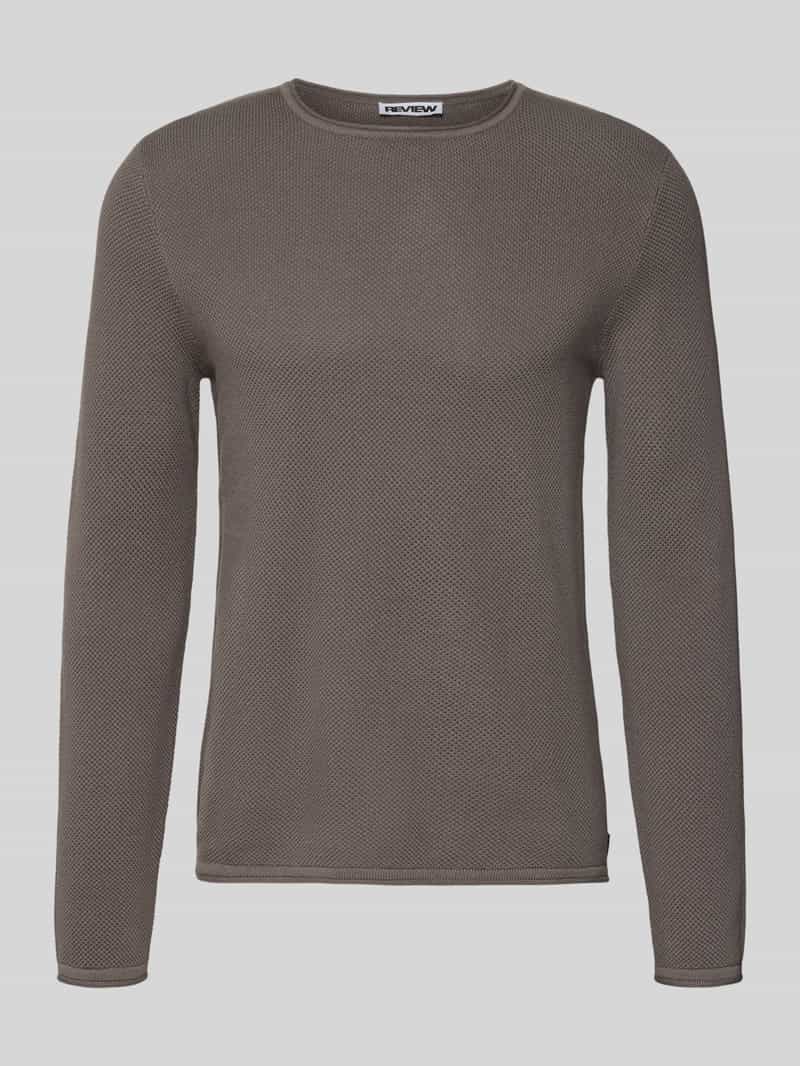 Sweter basic z dzianiny z okrągłym dekoltem i zwiniętymi brzegami