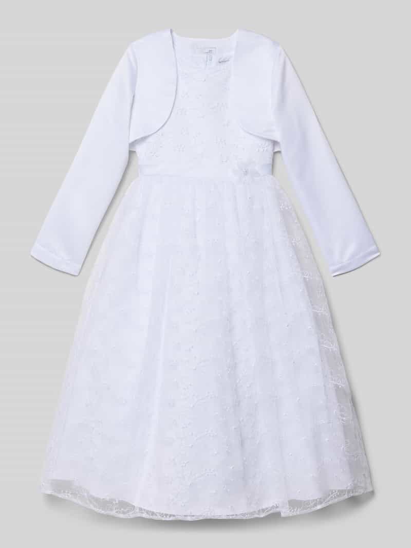 Sukienka z haftami i tasiemką w talii