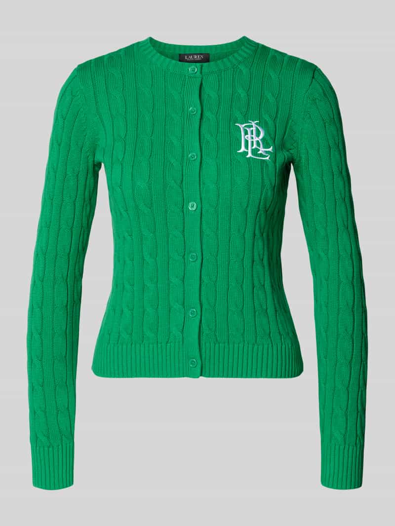 Kurtka z dzianiny ze ściegiem warkoczowym i wyhaftowanym logo model ‘RALHAN’