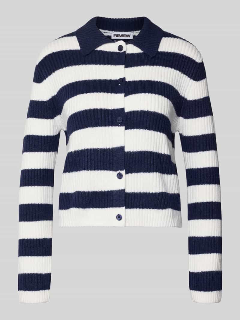 Kurtka z dzianiny ze wzorem w paski i kołnierzykiem polo