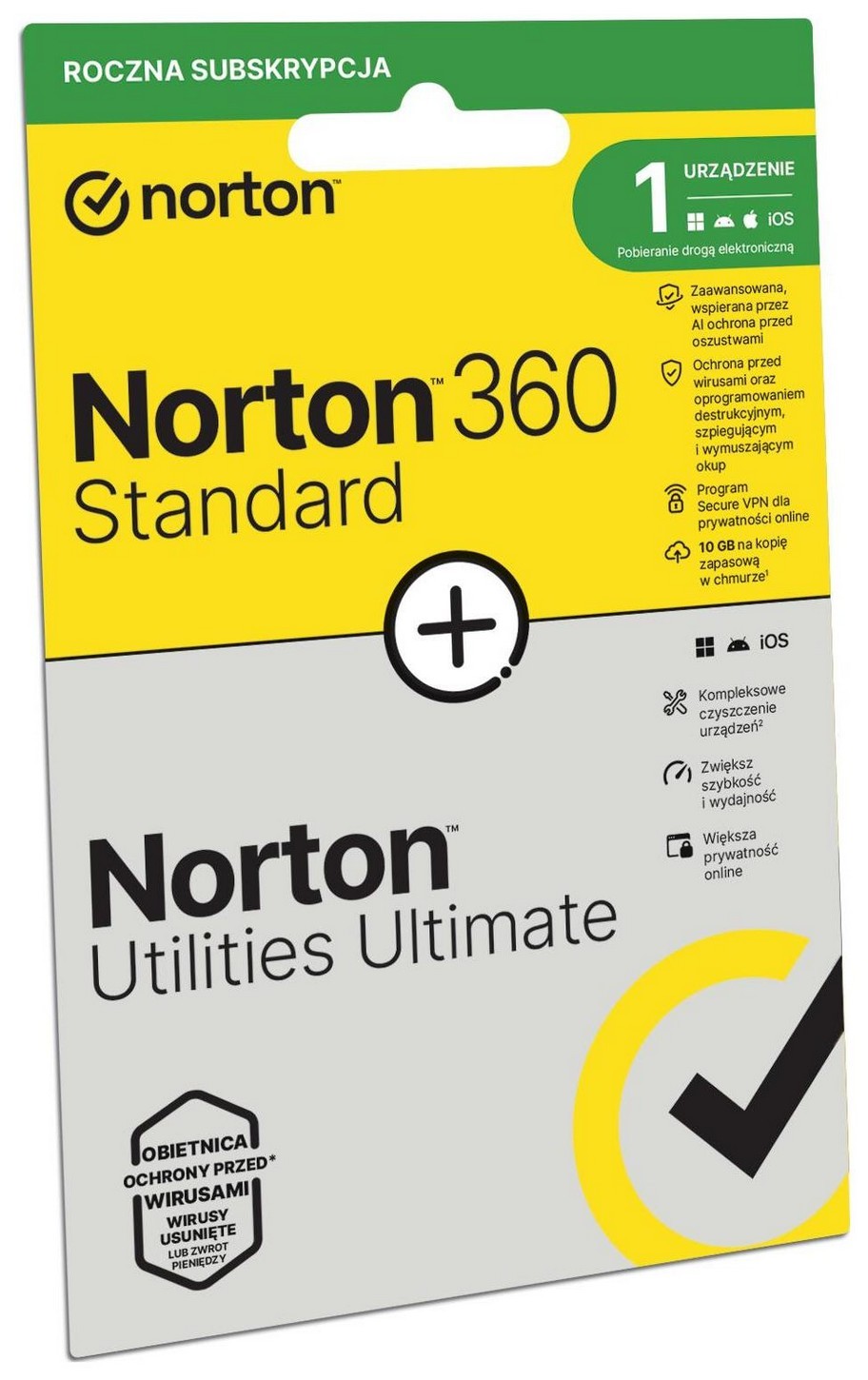 Norton 360 Standard + Norton Utilities Ultimate PL 1 - desktop - licencja na rok