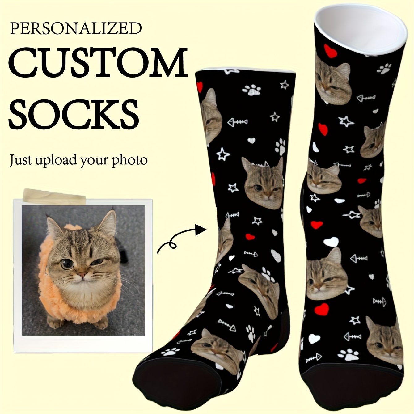 TEMU [Skarpetki ze Zdjęciem Zwierzęcia na Wymiar] 1 Para Personalizowanych Skarpetek z Twarzą Twojego Pupila - Idealny Prezent dla Par,