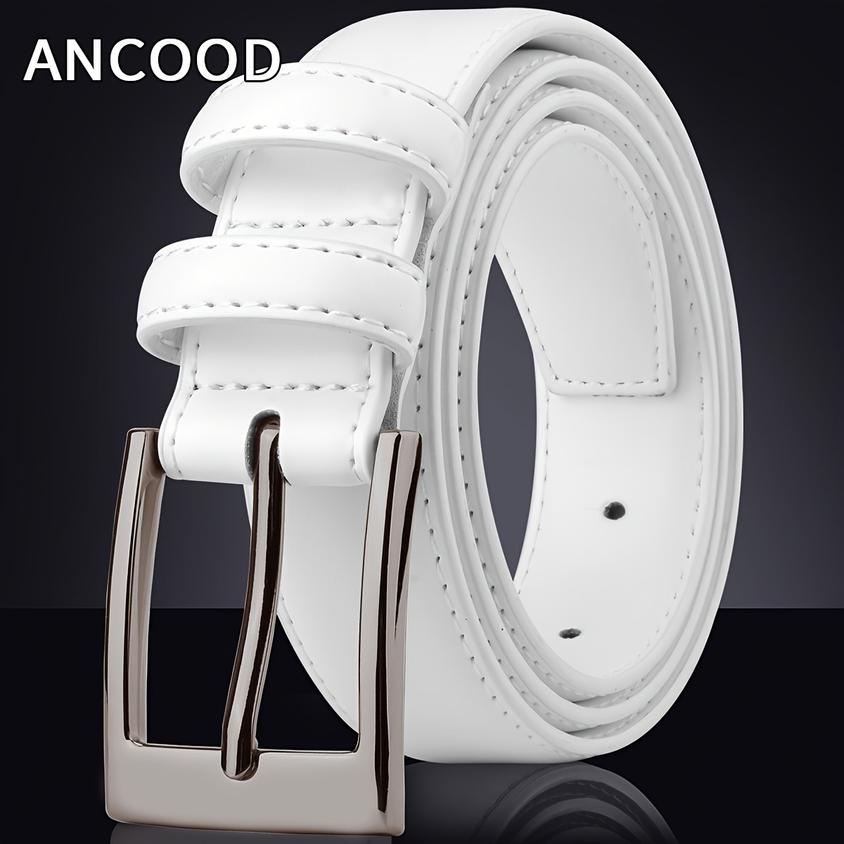 TEMU ANCOOD Męski Pasek z Prawdziwej Skóry - Biały, Casualowy i Wszechstronny Styl z Metalową Klamrą, Idealny Prezent dla Taty, Dziadka lub