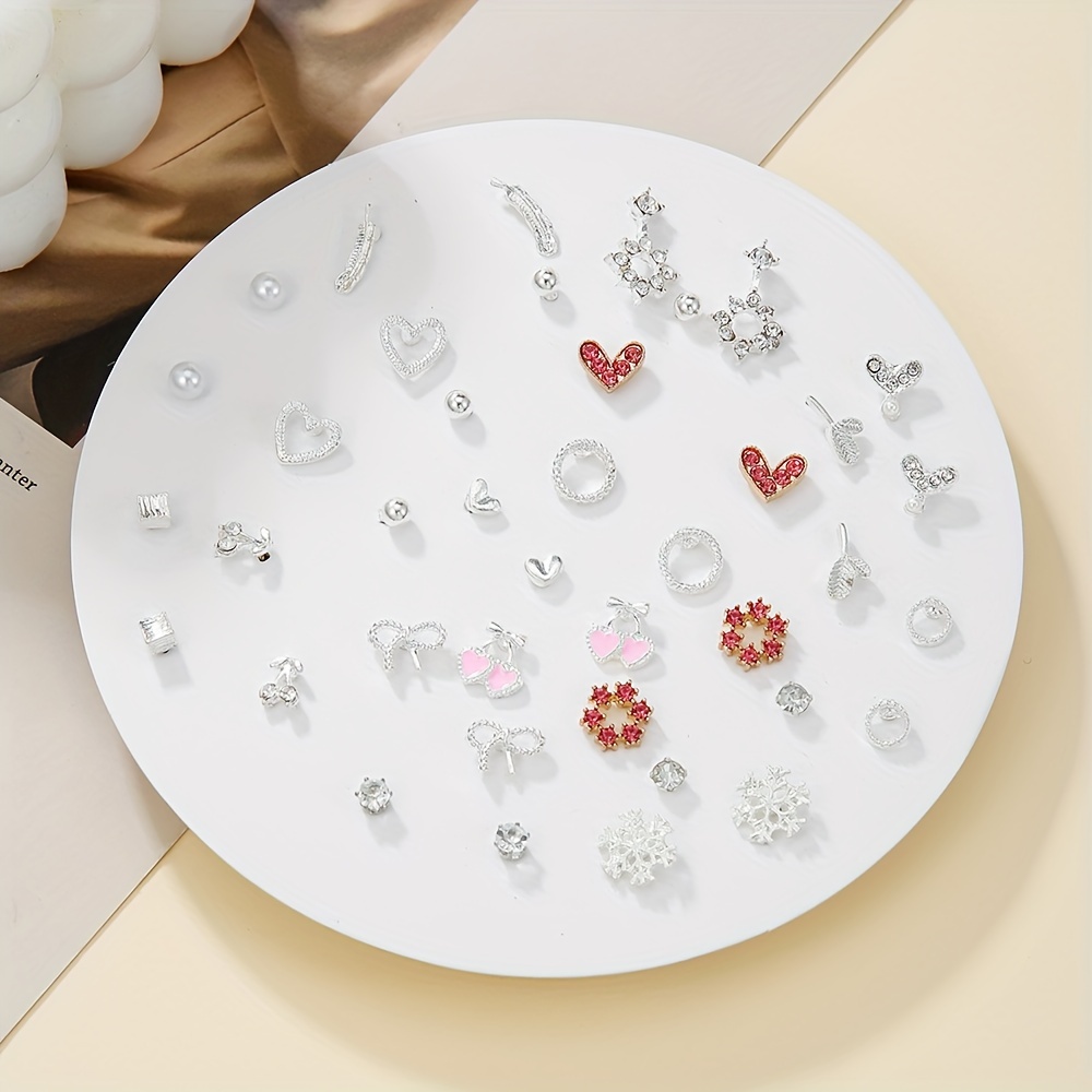 TEMU 40-częściowy zestaw eleganckich kolczyków do uszu, sztyfty do uszu ze stopu metali, różne style, bez powłoki, bez kamieni szlachetnych, idealne