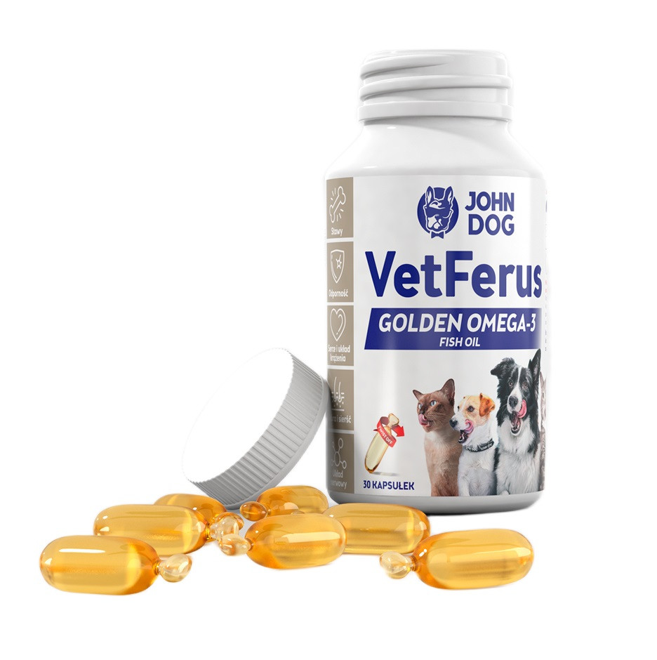 JOHN DOG VetFerus Golden Fish Oil - suplementy dla psa i kota - 30szt.