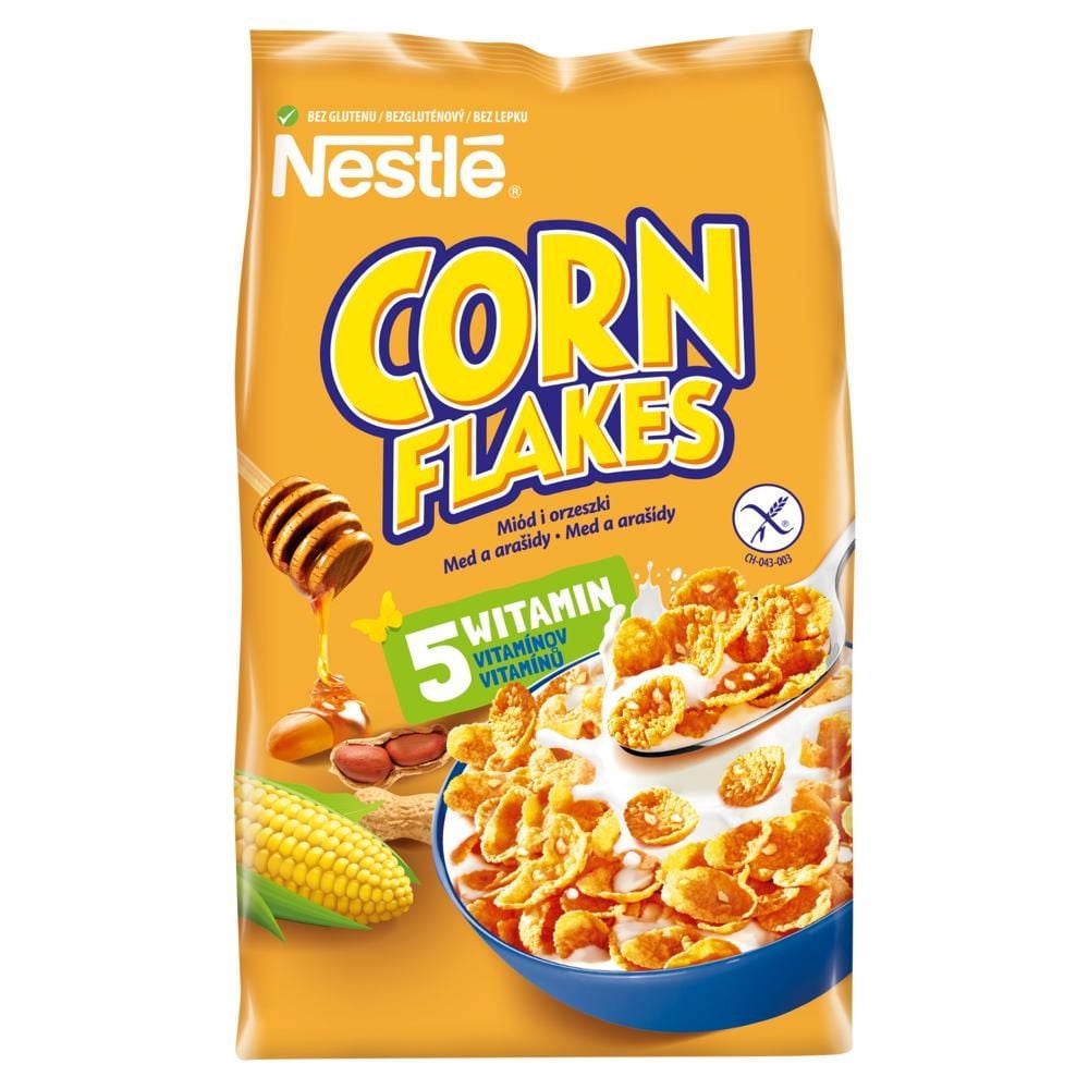 Nestlé Corn Flakes Chrupiące płatki kukurydziane miód i orzeszki 400 g