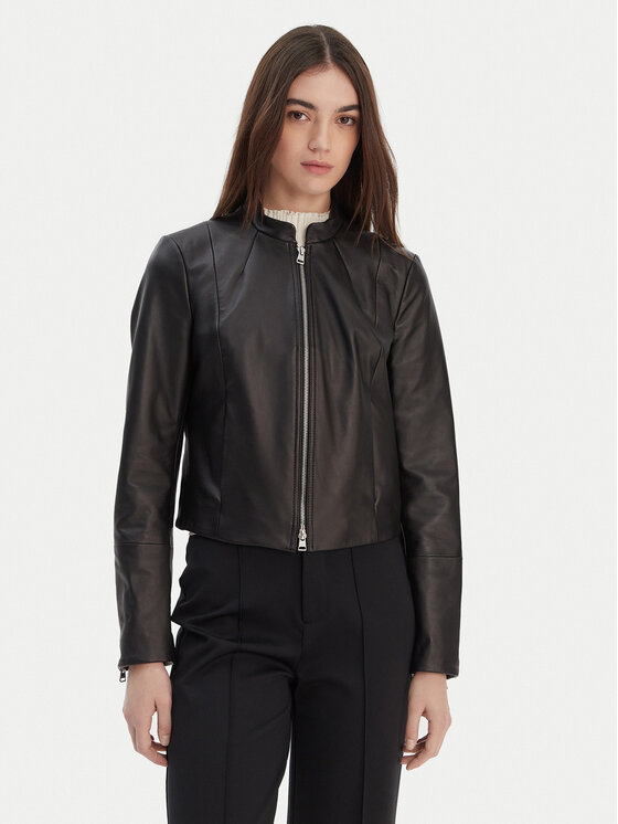 HUGO Kurtka skórzana Lasari 50555743 Czarny Regular Fit
