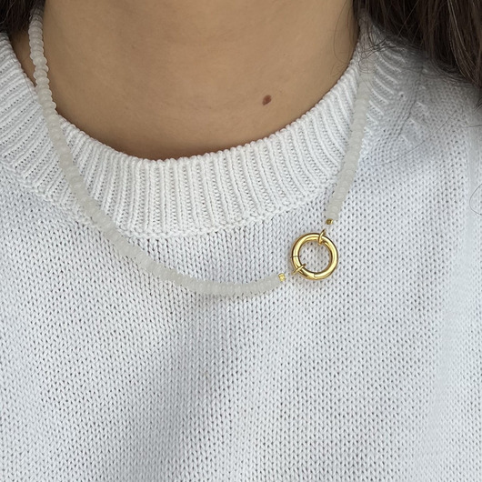 Naszyjnik ZAPIĘCIE KOŁO jadeit AKCENT kamienie naturalne biały