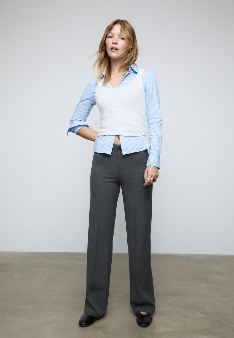 Stradivarius Spodnie wizytowe proste slim Ciemnoszary 34