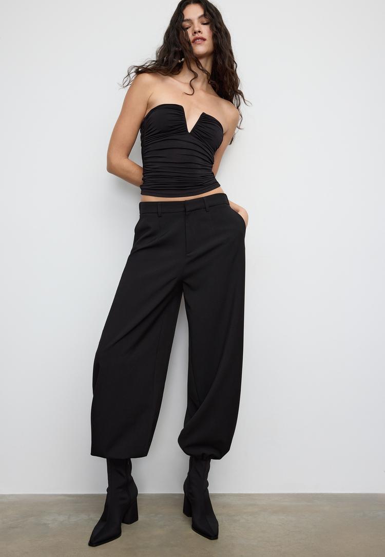 Stradivarius Eleganckie spodnie bufiasty rękaw Czarny 38