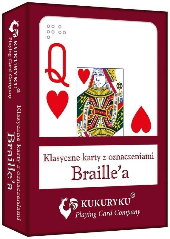 Karty do gry czerwone ze znakami Braille'a Kukuryku - gra