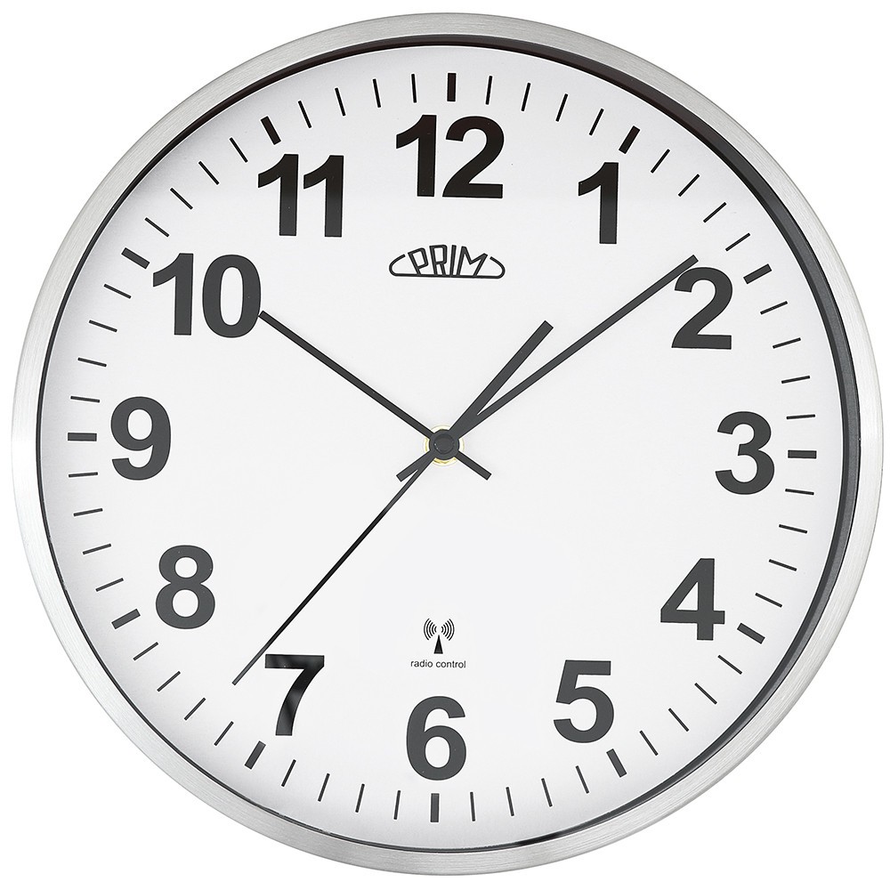 Metalowy zegar srebrny PRIM Radio Control ∅ 303 × 45 mm