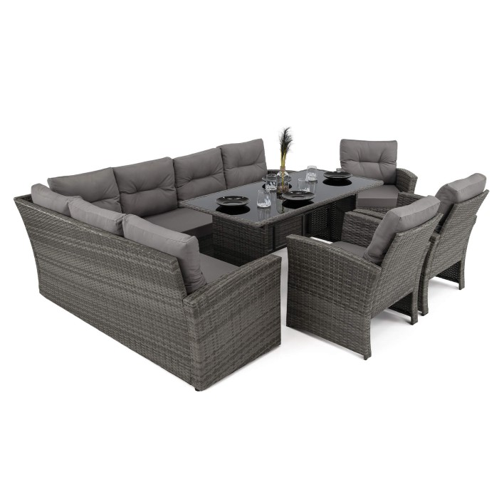 Zestaw mebli ogrodowych dla 9 osób KRETA Technorattan Szary Poduszki szare