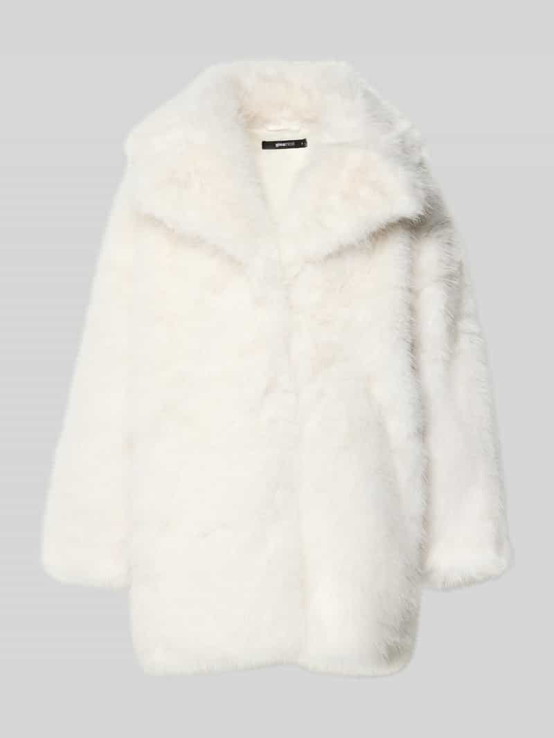 Płaszcz ze sztucznego futra z kołnierzem z połami