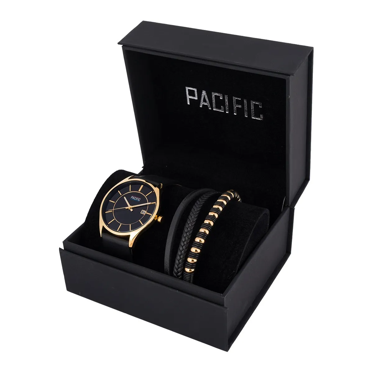 Pacific X0037-09 komplet złoty zegarek + bransoletka elegancki zestaw dla mężczyzn