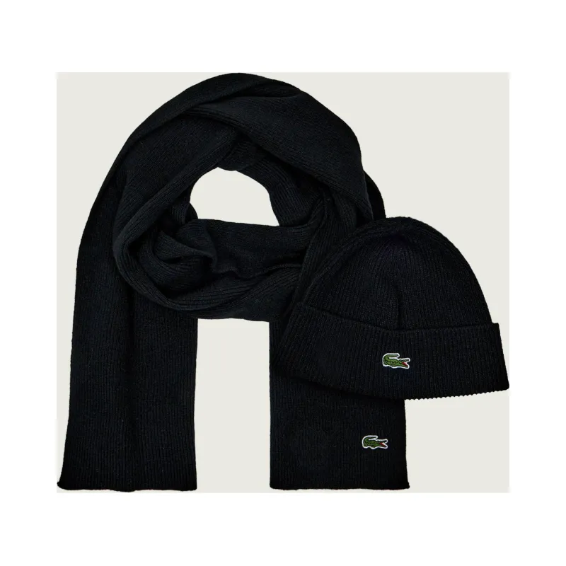 Lacoste Wełniany szal + czapka