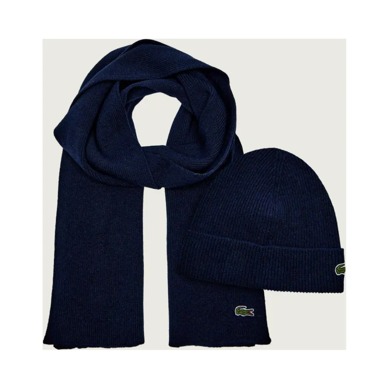 Lacoste Wełniany szal + czapka