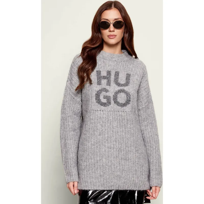 HUGO Wełniany sweter Sloguis | Oversize fit