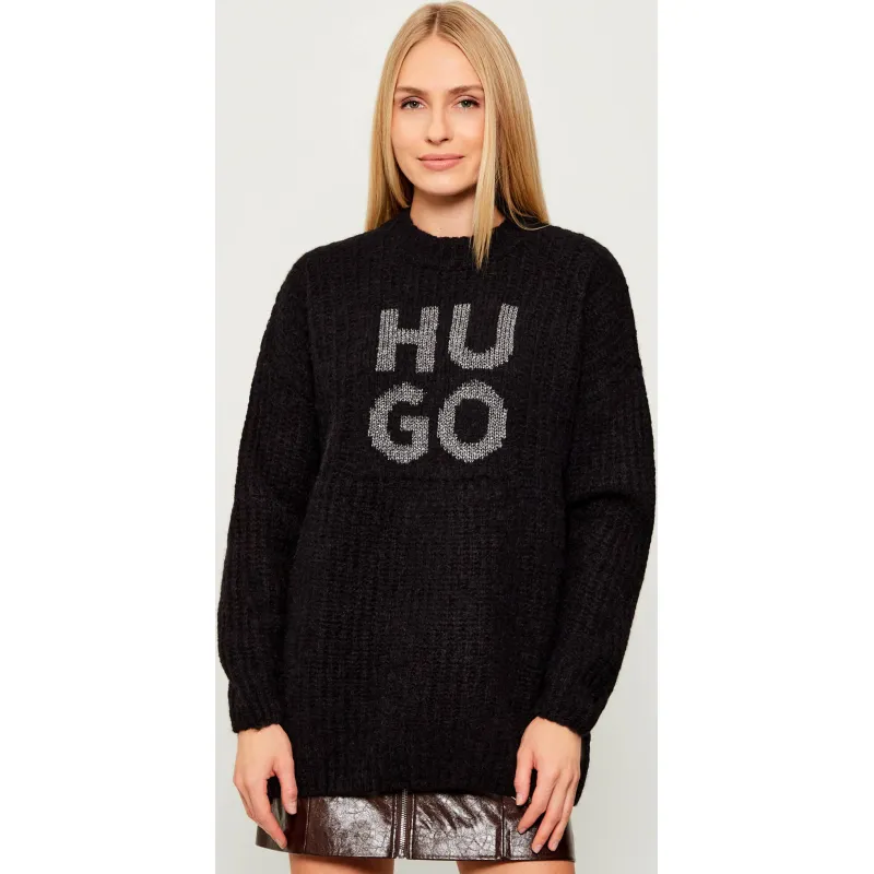 HUGO Wełniany sweter Sloguis | Oversize fit