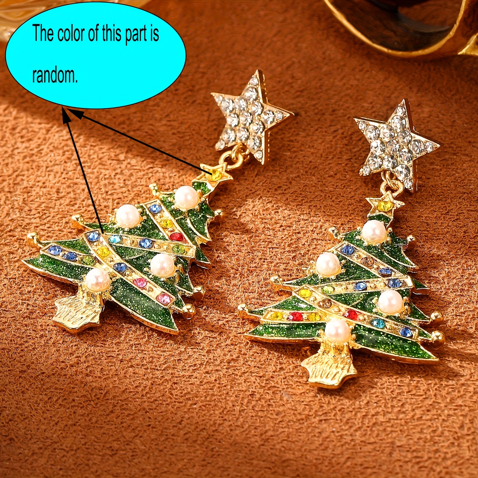 TEMU 2 szt. Świąteczne kolczyki w kształcie choinki z kolorowymi koralikami - złoty odcień, miedź bez niklu, idealne na przyjęcia świąteczne i