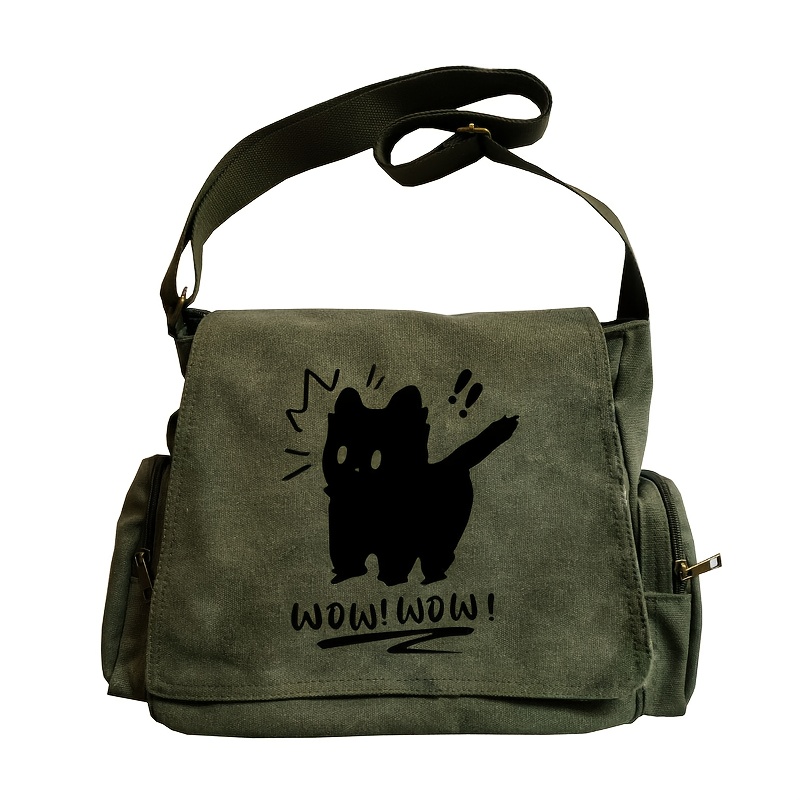 TEMU Kobiety Vintage Torba Messenger z Nadrukiem Kotów OMG - Duża Pojemność, Regulowany Pasek, Zamek Błyskawiczny i Wytrzymały Poliester,