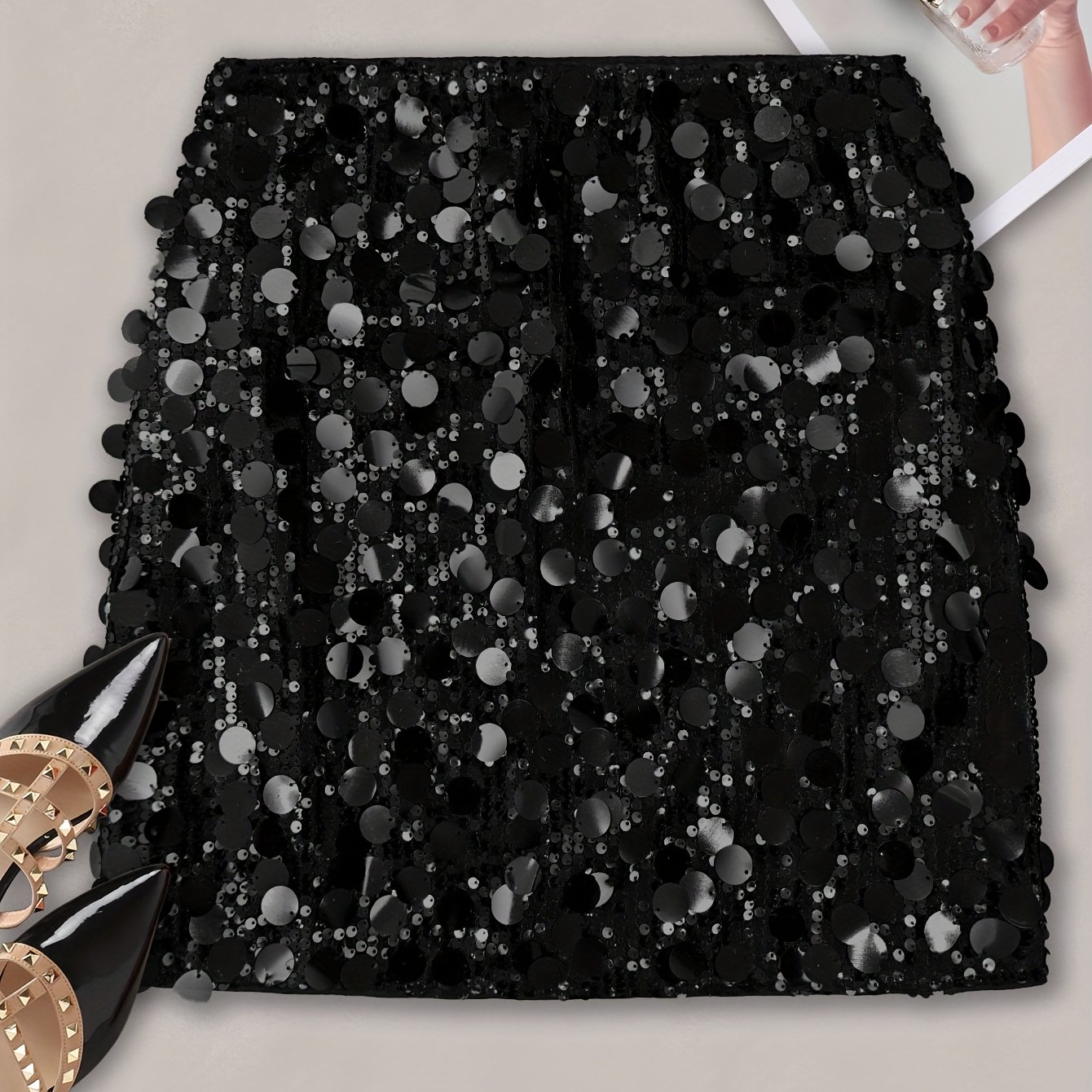 TEMU Elegancka damska spódnica z paskiem - dopasowana, mini długość, żywa róż z detalami z pasków, idealna na wiosnę/letni modny styl, wszechstronny