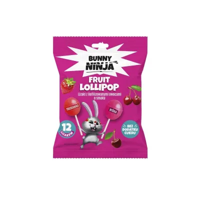 Bunny Ninja Lolli Pop Lizaki kulki o smakach truskawki i wiśni 12 x 10 g - słodycze lub przekąska