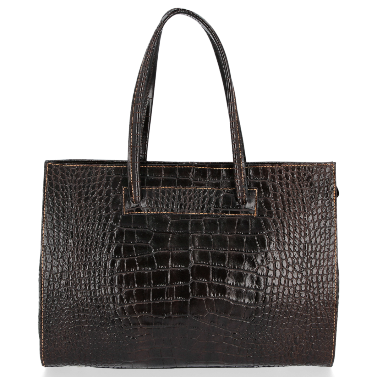 Vittoria Gotti Klasyczne Torebki Skórzane we wzór Aligatora Aktówka A4 Czekolada