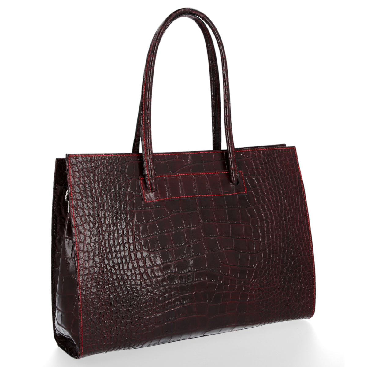 Vittoria Gotti Klasyczne Torebki Skórzane we wzór Aligatora Aktówka A4 Bordowa