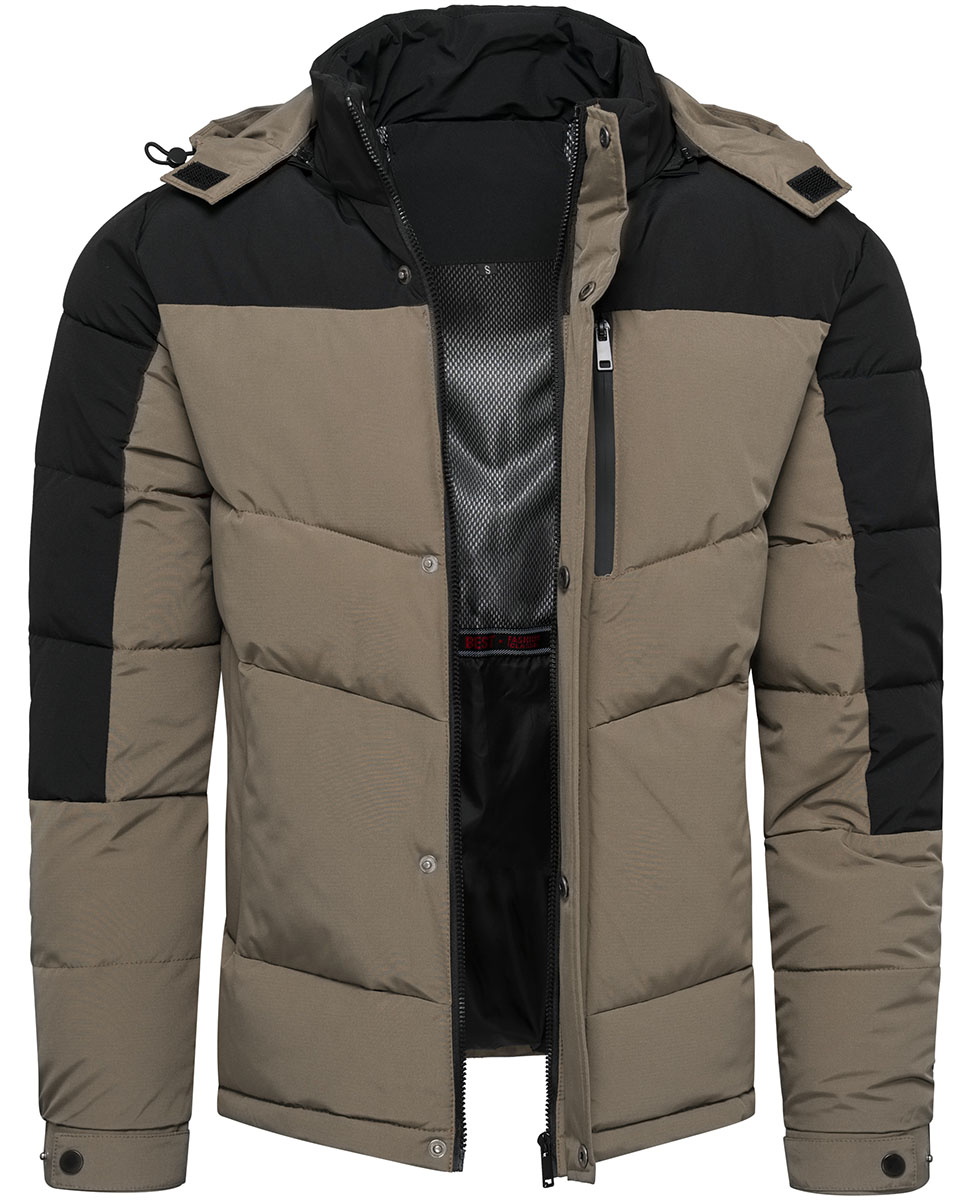 Kurtka męska ocieplana z odczepianym kapturem czarno-szara Recea