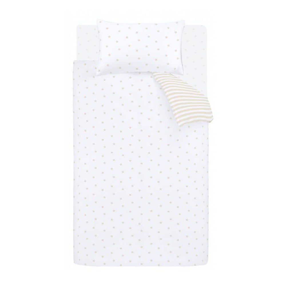 Biało-beżowa bawełniana pościel dziecięca jednoosobowa 135x200 cm Mini Star & Stripes – Bianca