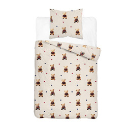 Detexpol Pościel bawełniana dziecięca 160x200 5724A jasna beżowa w misie i kolorowe serduszka KidsDreams