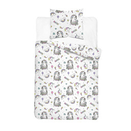 Detexpol Pościel bawełniana dziecięca 160x200 5725A biała w jednorożce z tęczową grzywą i motyw MAGIC KidsDreams