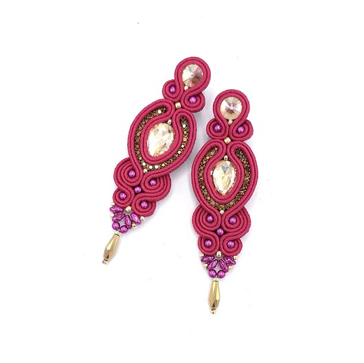 Kolczyki sutasz różowe ze złotem Ismara wieczorowe z kryształkami