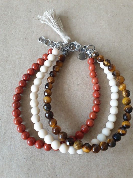 Bransoletka TRIO jaspis czerwony, tygrysie oko, kamień rzeczny