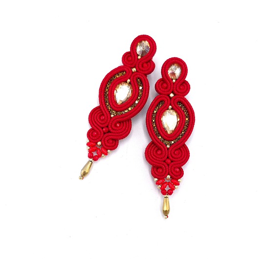 Kolczyki sutasz czerwone ze złotem Ismara wieczorowe z kryształkami