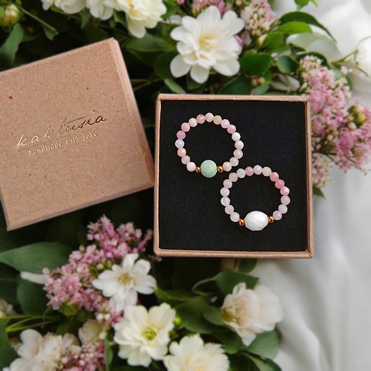 PREMIUM : zestaw pierścionków : cukierkowy : opal, amazonit, k.księżycowy